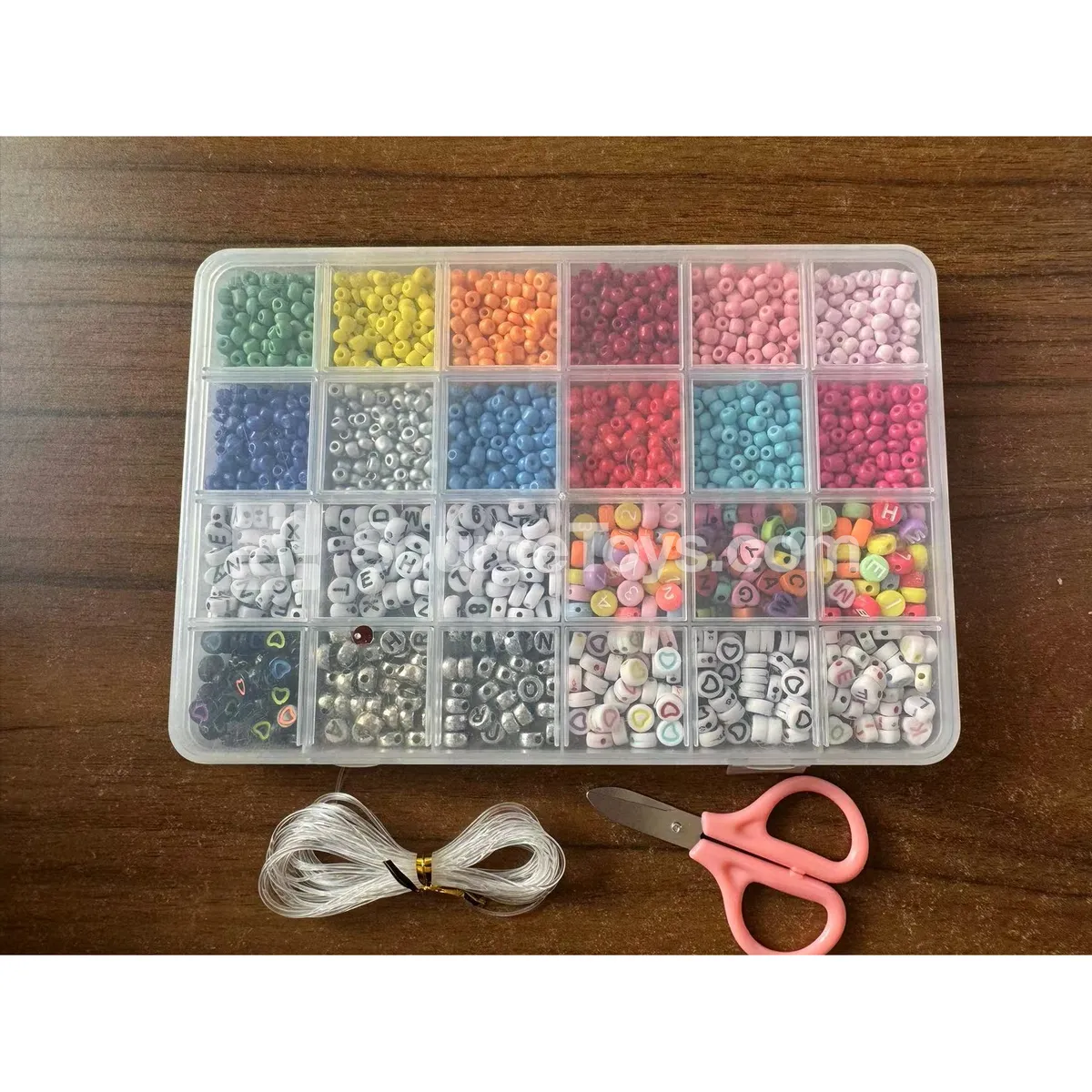Girls’ Jewelry DIY Bead Craft Kit in 24-Grid Storage Box – Polymer Clay, Seed Beads & Letter Beads, Rainbow Colors Girls’ Jewelry DIY Bead Craft Kit in 24-Grid Storage Box – Polymer Clay, Seed Beads & Letter Beads, Rainbow Colors