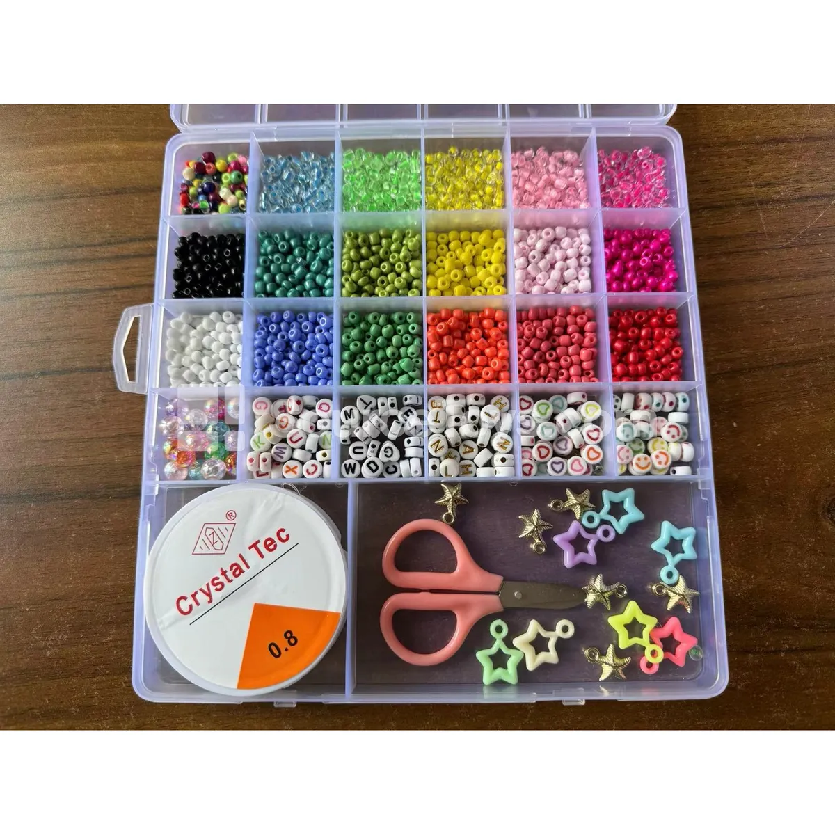 Girls’ Jewelry DIY Bead Kit 24-Compartment Box – Soft Clay, Tiny Beads, Alphabet Beads – Rainbow Beads for Kids’ Craft Toy Creative Gift