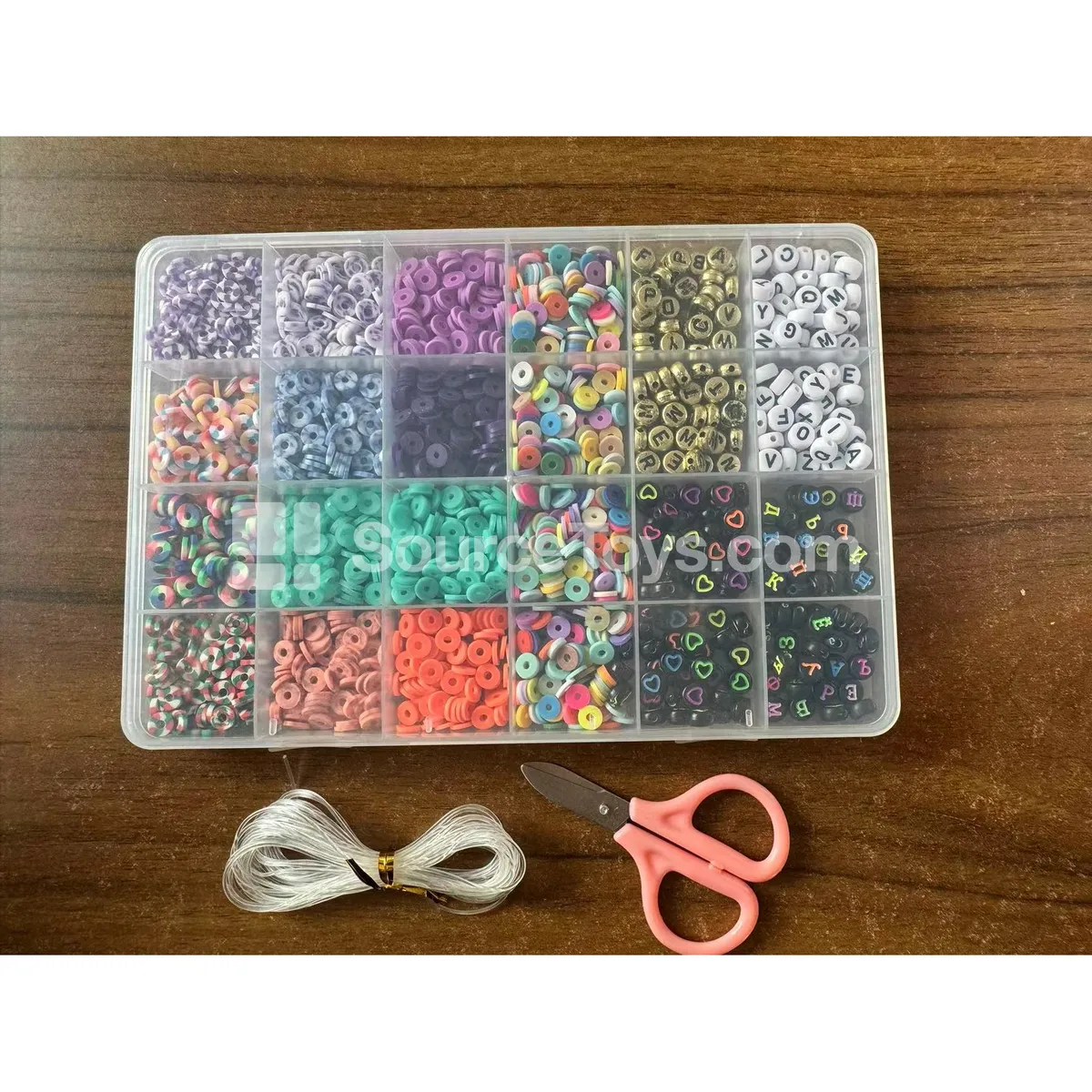 Girls’ Jewelry DIY Bead Kit – 24-Compartment Box, Polymer Clay, Seed & Letter Beads, Rainbow Colors, Children’s Craft