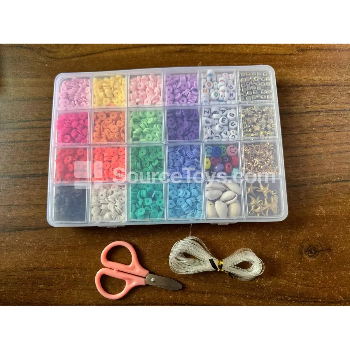 Girls’ Jewelry DIY Bead Craft Kit – 24-Compartment Box, Polymer Clay, Seed & Letter Beads, Educational Toy, Rainbow Beads, Creative Gift