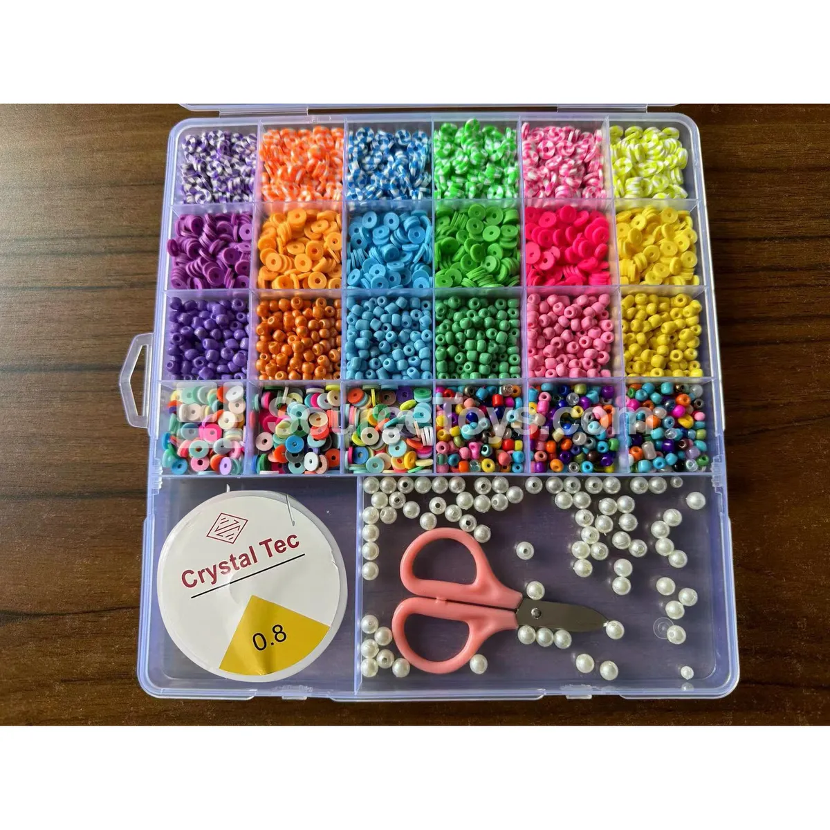 Girls’ Jewelry DIY Beading Kit 24-Compartment Box – Polymer Clay, Seed Beads, Letter Beads – Rainbow Colors