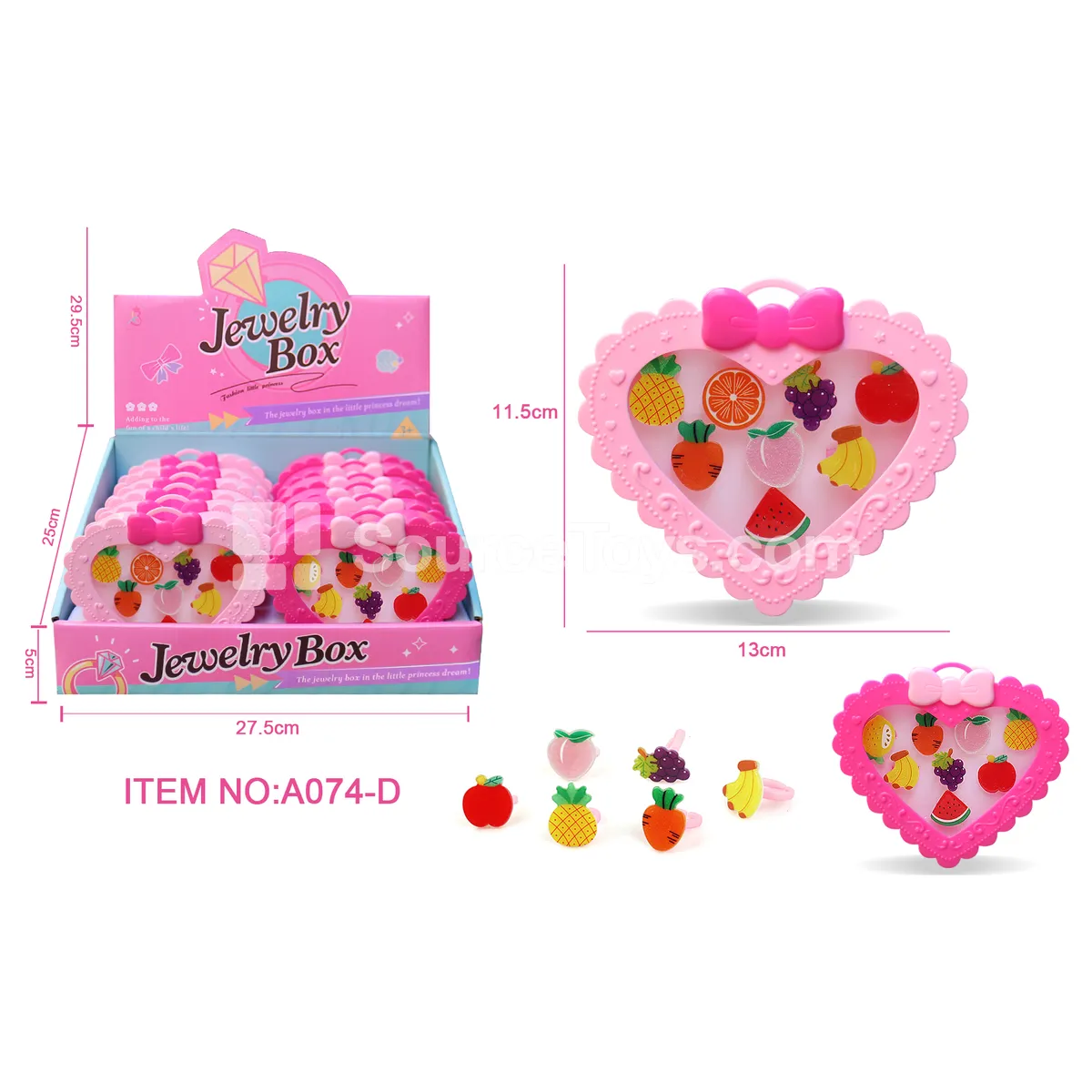 Girls’ Pretend-Play Fruit Rings Jewelry Set, 12pcs/Box