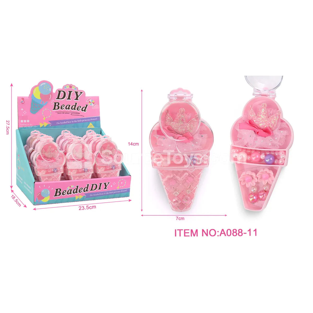 Fashion Jewelry Set for Girls – Ice Cream Hair Clips and Ear Clips in Storage Box, 12 pcs/box