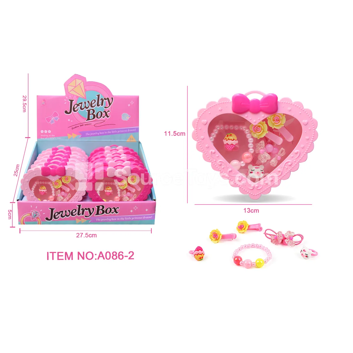 Girls’ Fashion Jewelry Set – Hair Clips, Rings & Bracelets, 12 pcs/box, Pretend Play