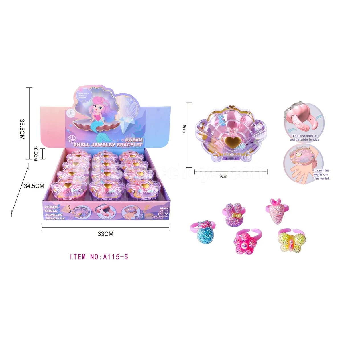 Shell Watch Jewelry Box with Mermaid Rings Pretend-Play Set Shell Watch Jewelry Box with Mermaid Rings Pretend-Play Set