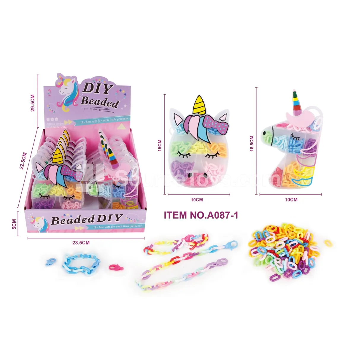 Girls’ Unicorn DIY Beaded Chain Buckle Jewelry Making Kit, 12 PCS/Box