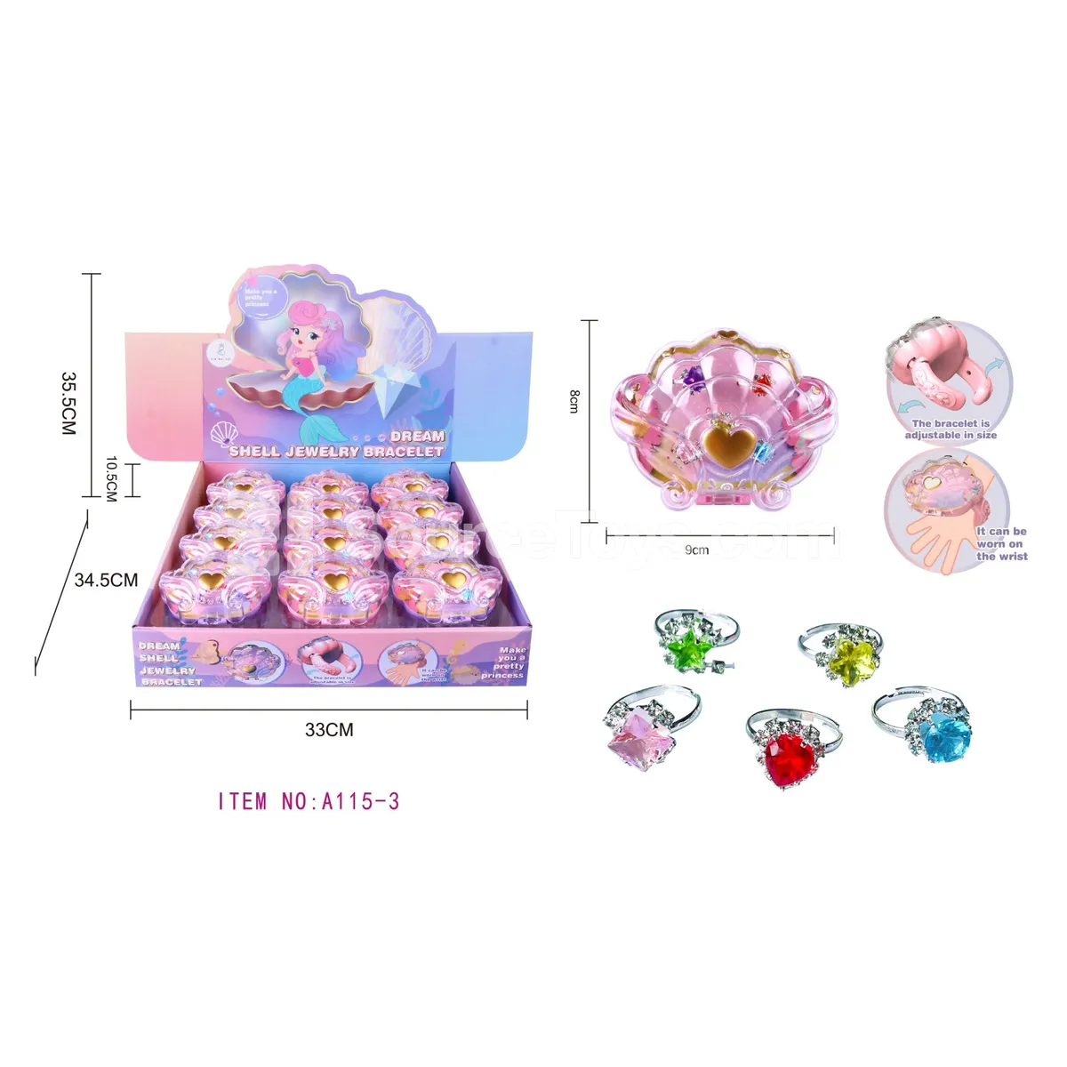 Girls’ Jewelry Set – Watch, Gem Rings, 12 pcs/Box