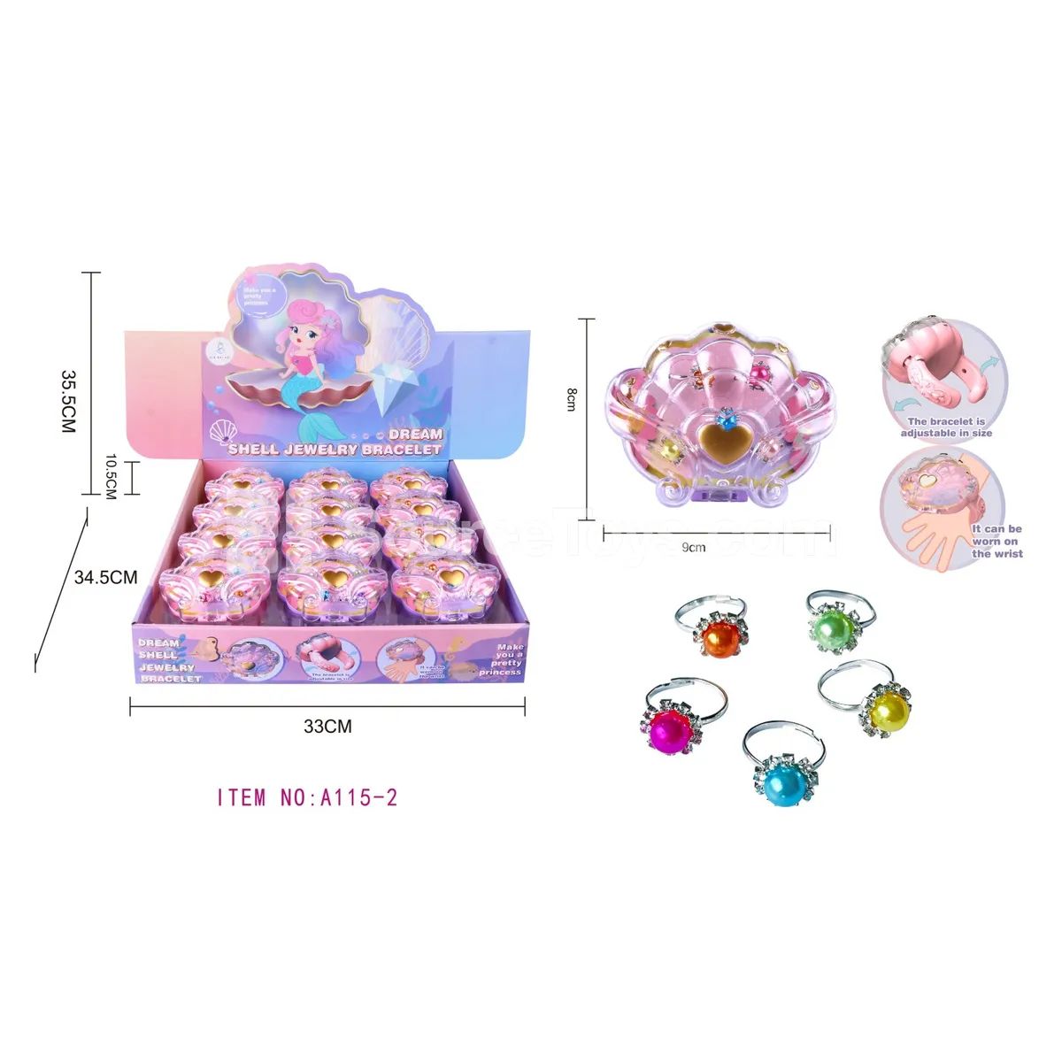 Girls’ Jewelry Watch and Gem Ring Set, 12pcs/Box