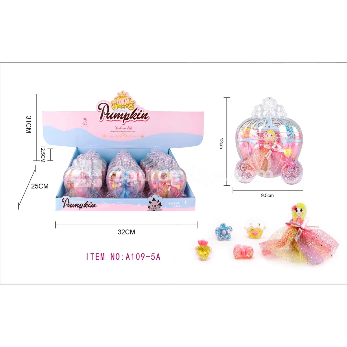 Carriage Jewelry Box Princess Play Set, 12 Pcs/Box