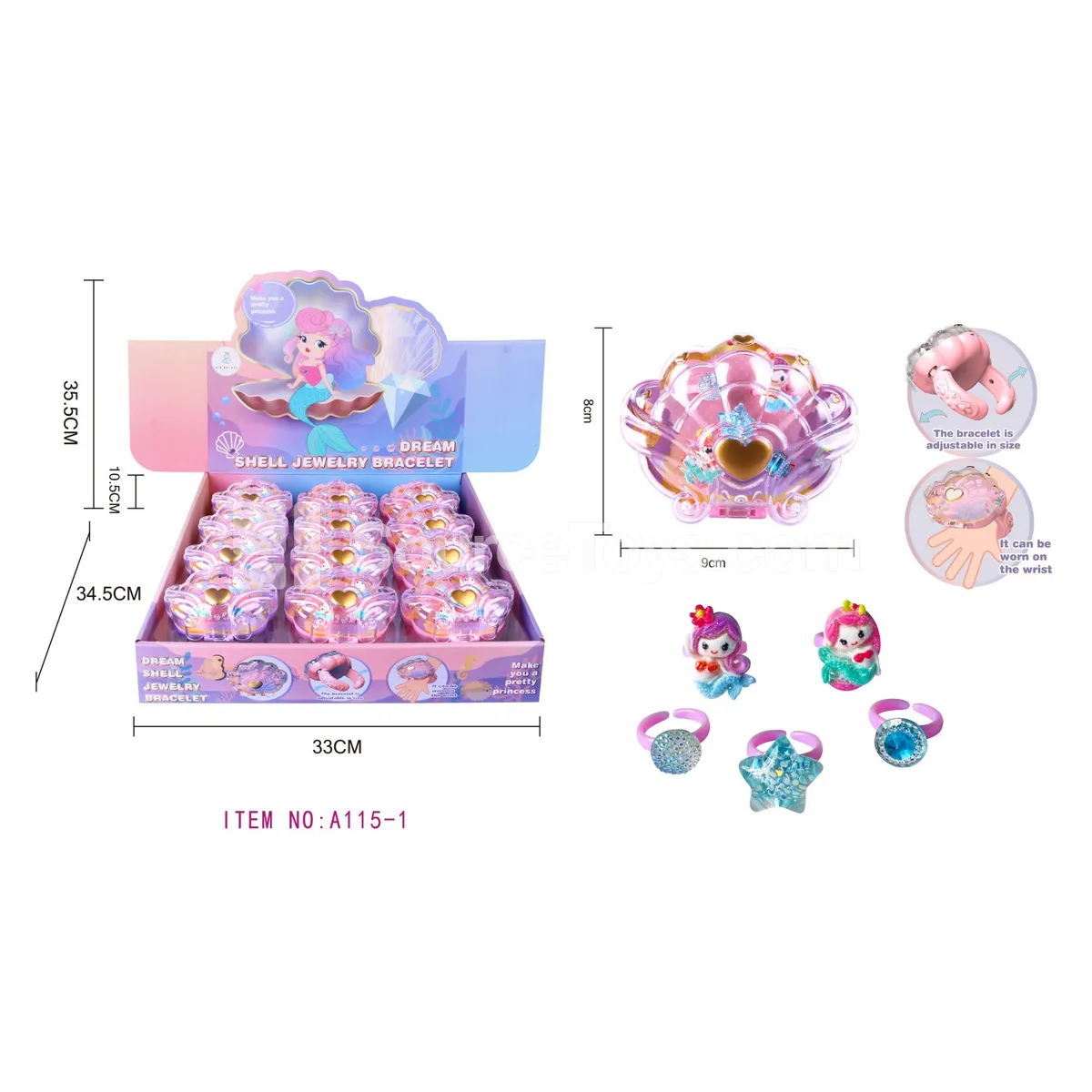 Girls’ Fashion Jewelry Watch Set with Mermaid Theme, 12pcs/Box