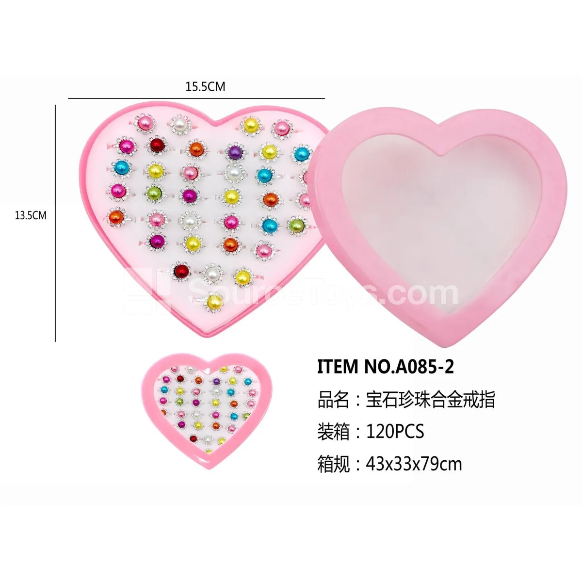 Alloy Ring with Pearl Gemstones, 12 pcs/Box