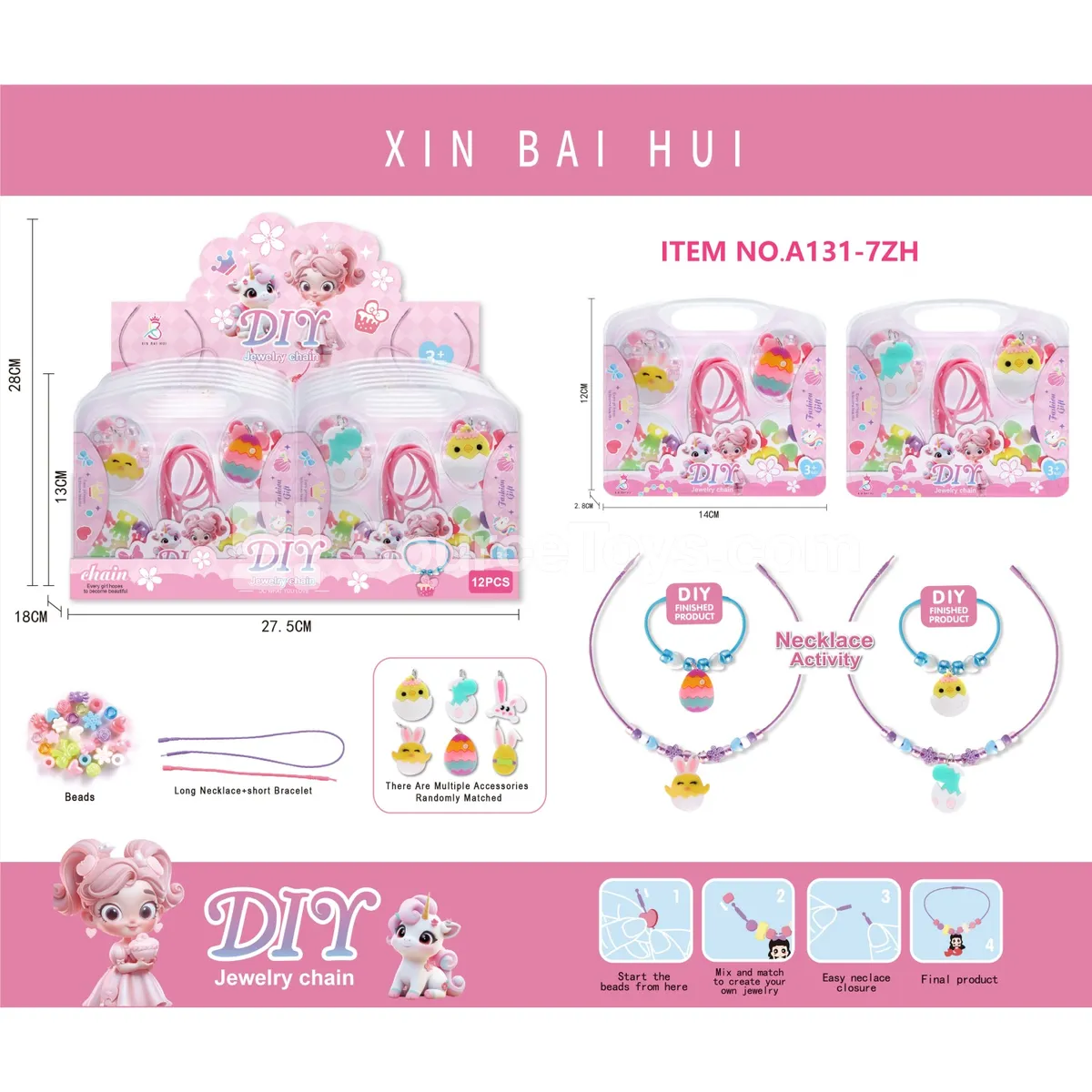 Easter DIY Bead Necklace & Bracelet Craft Kit, 12pcs/Box