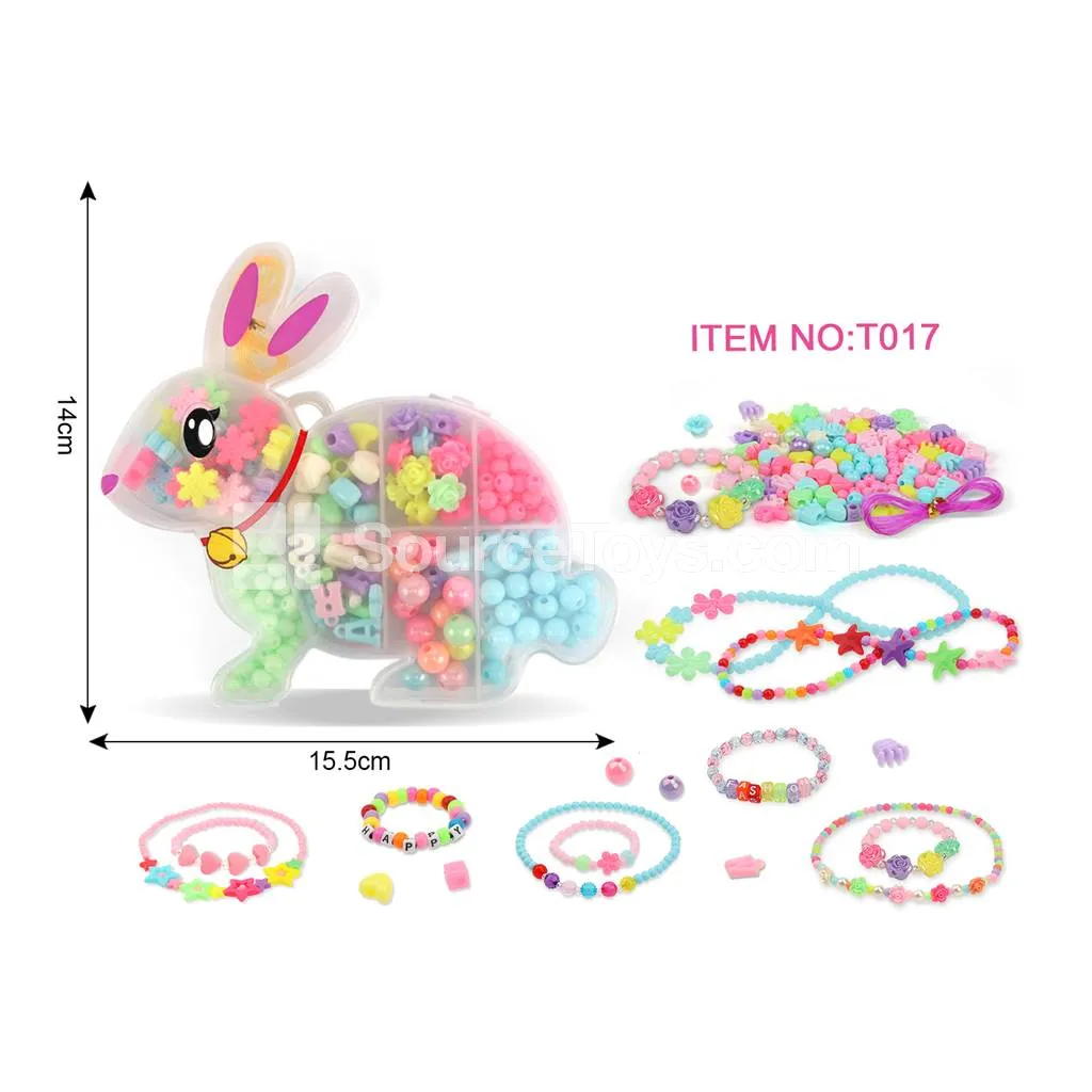 Girls’ DIY Bead Jewelry Making Kit with Rabbit Print and Rainbow Beads