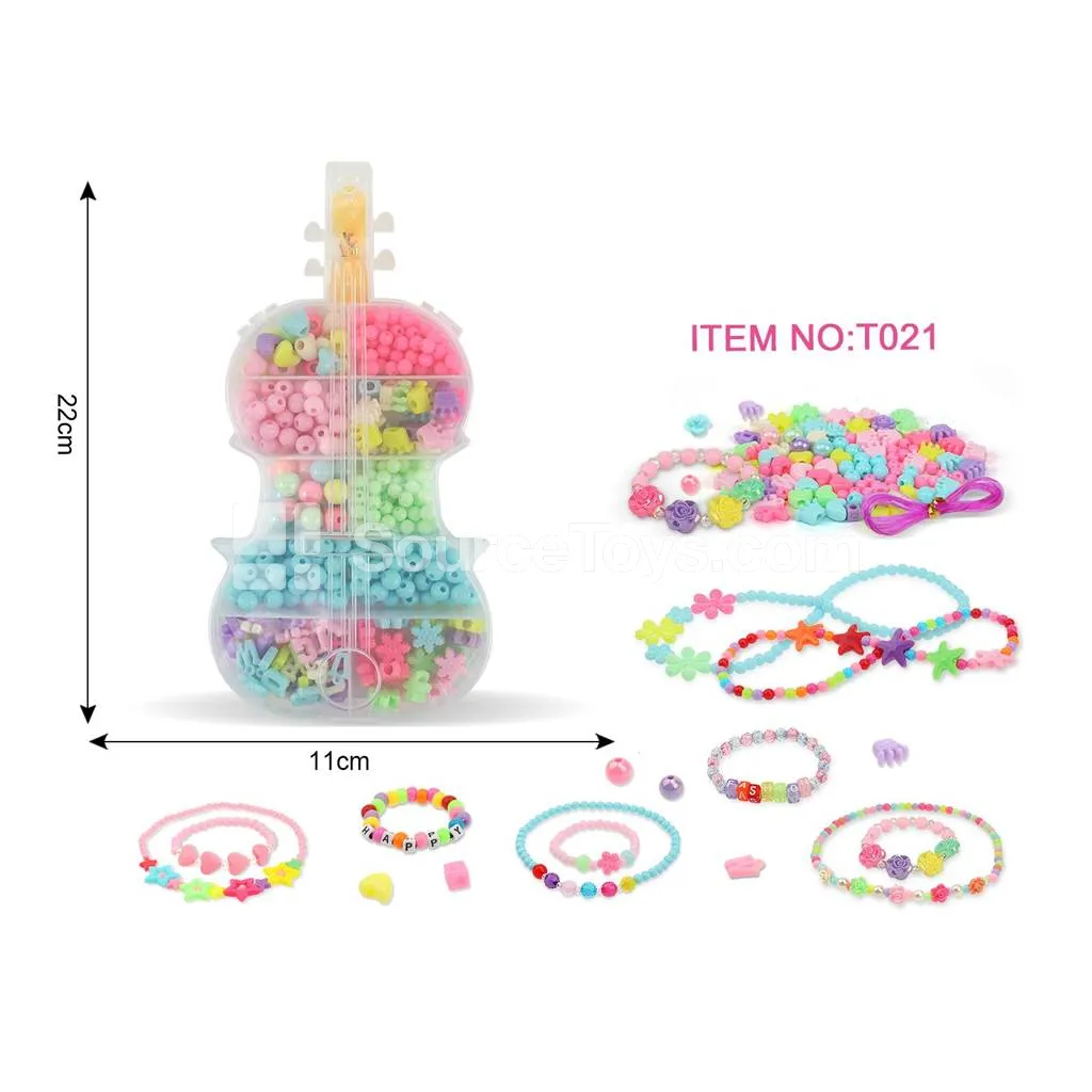 Girls’ Jewelry Guitar DIY Bead Box Rainbow Beads Craft Toy for Kids