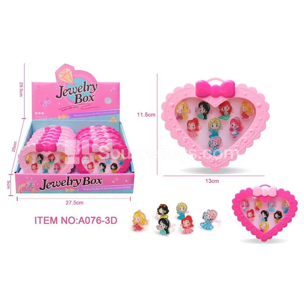 Cartoon Princess Style Kids Rings 12pcs Pretend-Play Jewelry Set