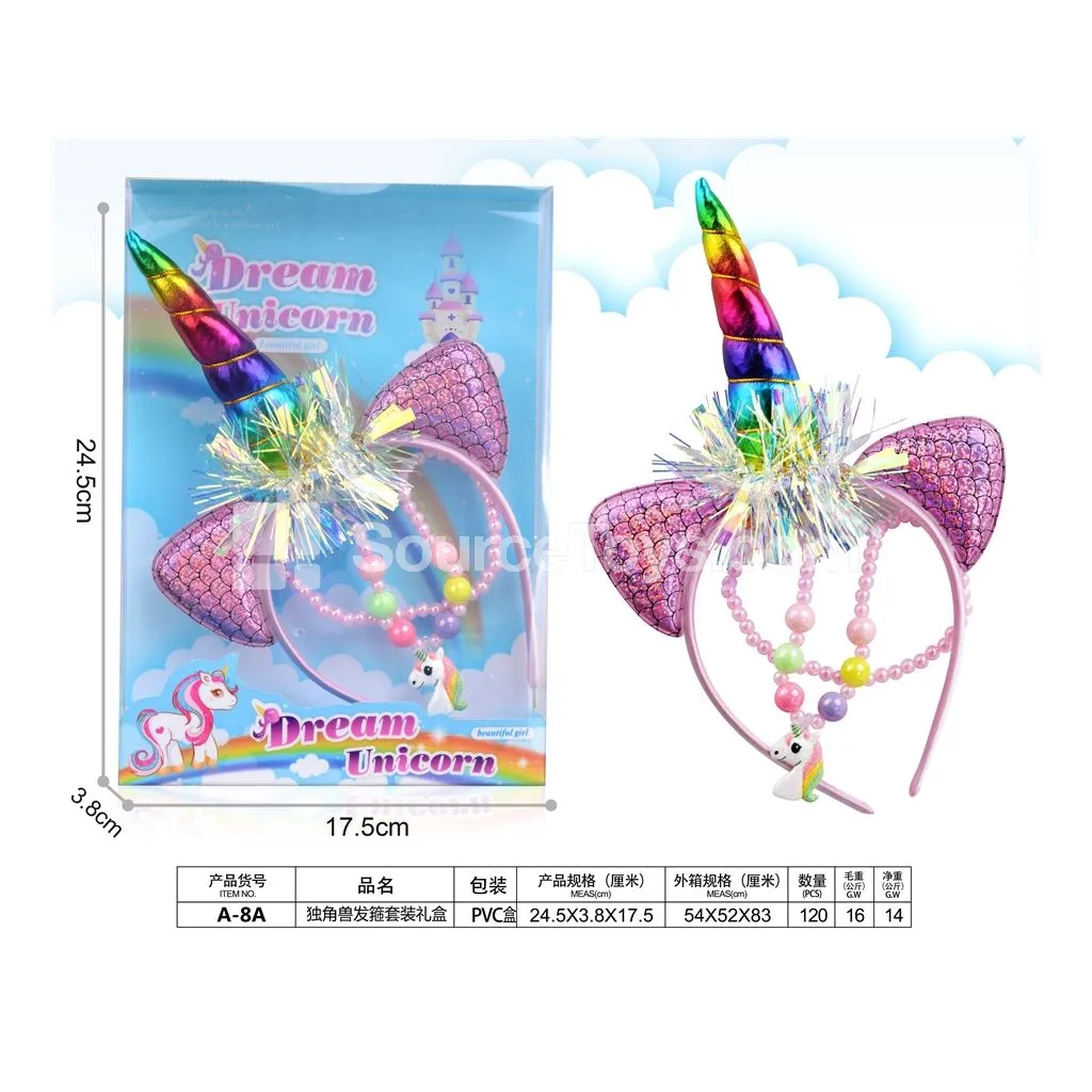 Girls’ Dress-Up Jewelry Gift Set – Unicorn Hairband & Necklace