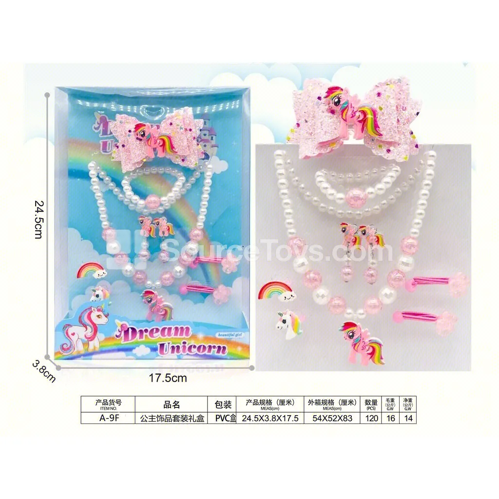 Girls’ Unicorn Jewelry Set (Necklace & Hair Clips) Gift Box