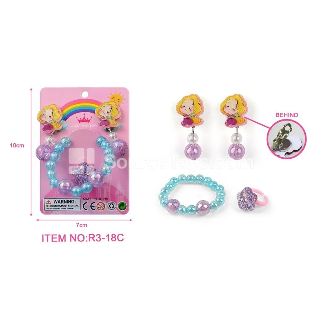 Girls’ Pretend-Play Jewelry Set with Ear Clips and Bracelet