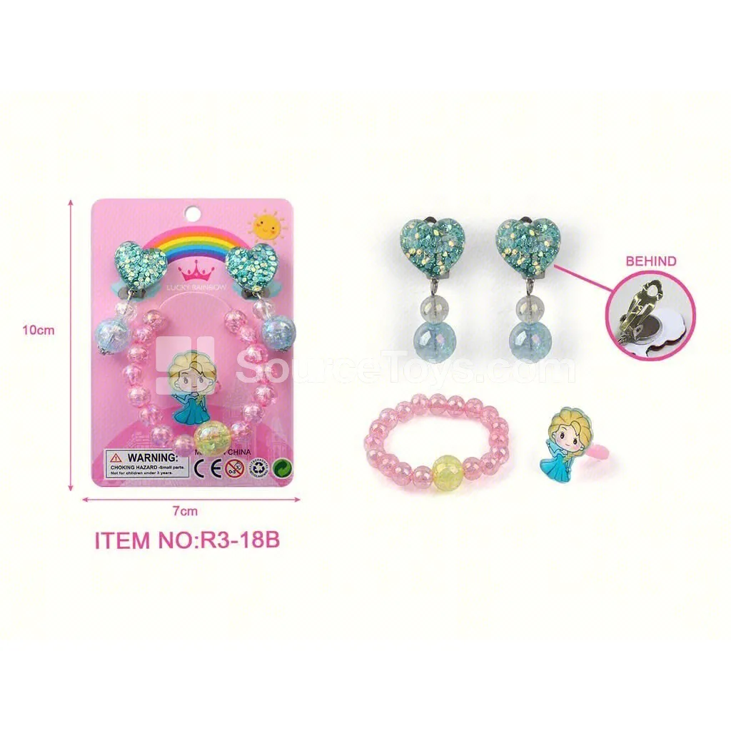 Girls’ Pretend-Play Jewelry Set with Ear Clips and Bracelet