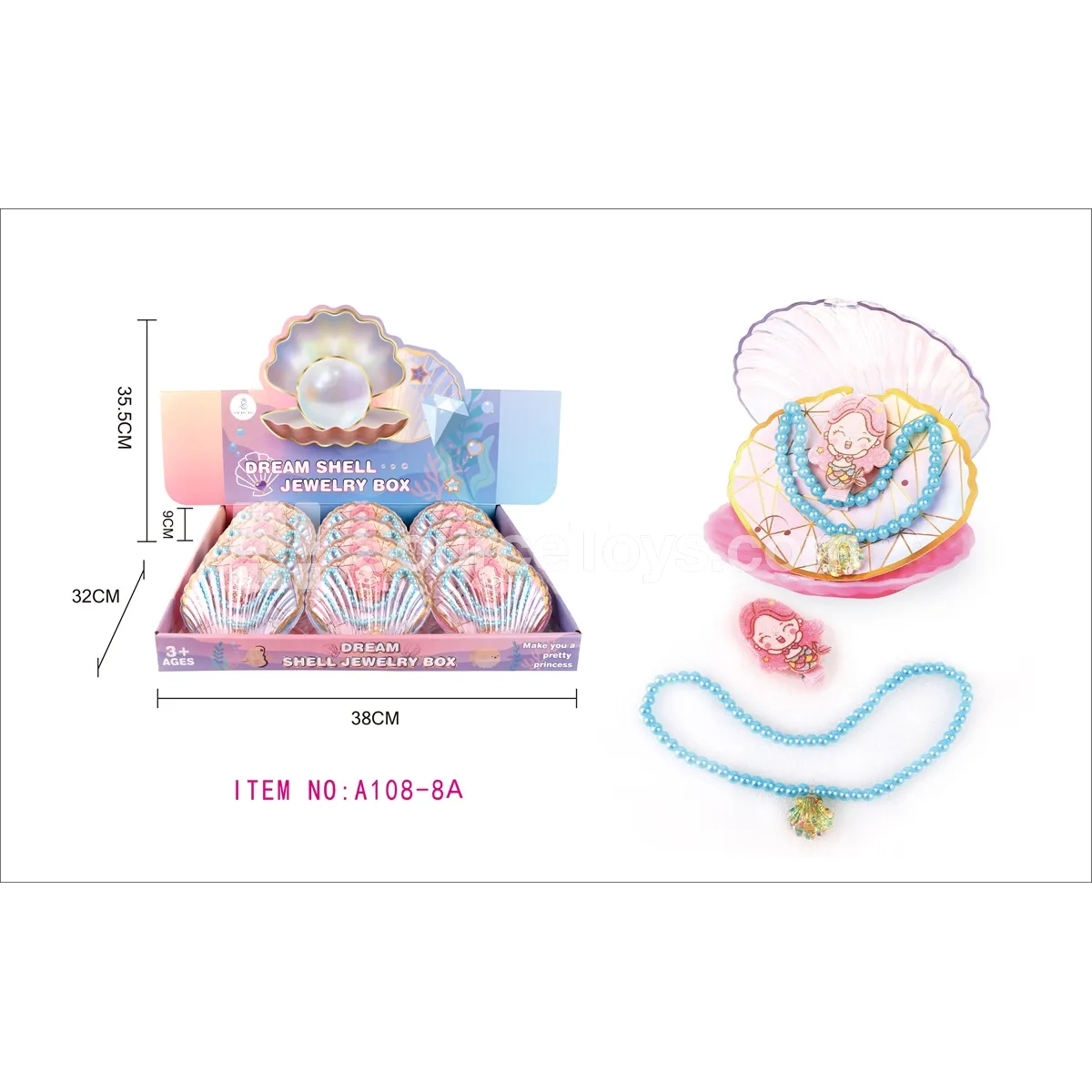 Seashell Jewelry Box Mermaid Necklace Hair Clip Pretend-Play Set Seashell Jewelry Box Mermaid Necklace Hair Clip Pretend-Play Set