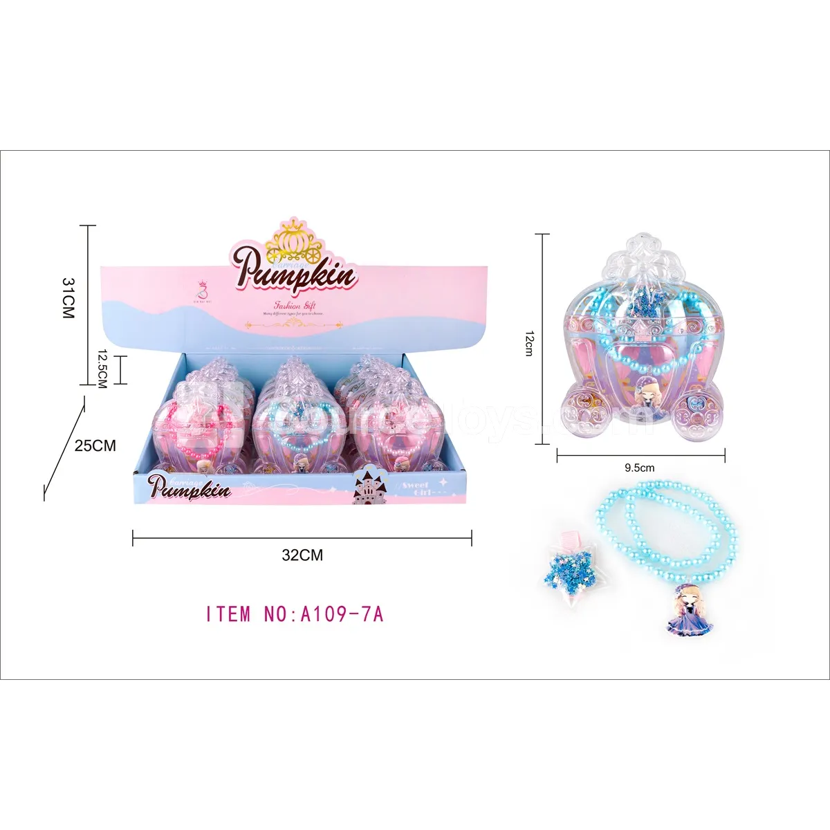 Pumpkin Carriage Jewelry Box Princess Set with Shell Hair Clips and Necklace Pumpkin Carriage Jewelry Box Princess Set with Shell Hair Clips and Necklace
