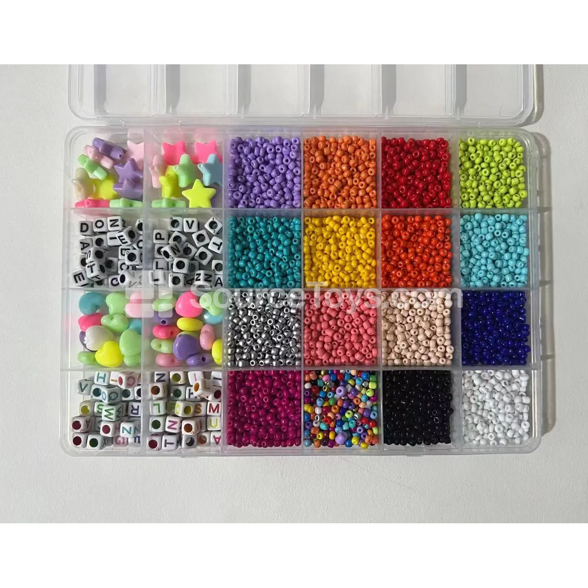 24-Compartment DIY Bead Kit with Polymer Clay, Seed Beads & Letter Beads, Rainbow Colors, Kids Craft 24-Compartment DIY Bead Kit with Polymer Clay, Seed Beads & Letter Beads, Rainbow Colors, Kids Craft