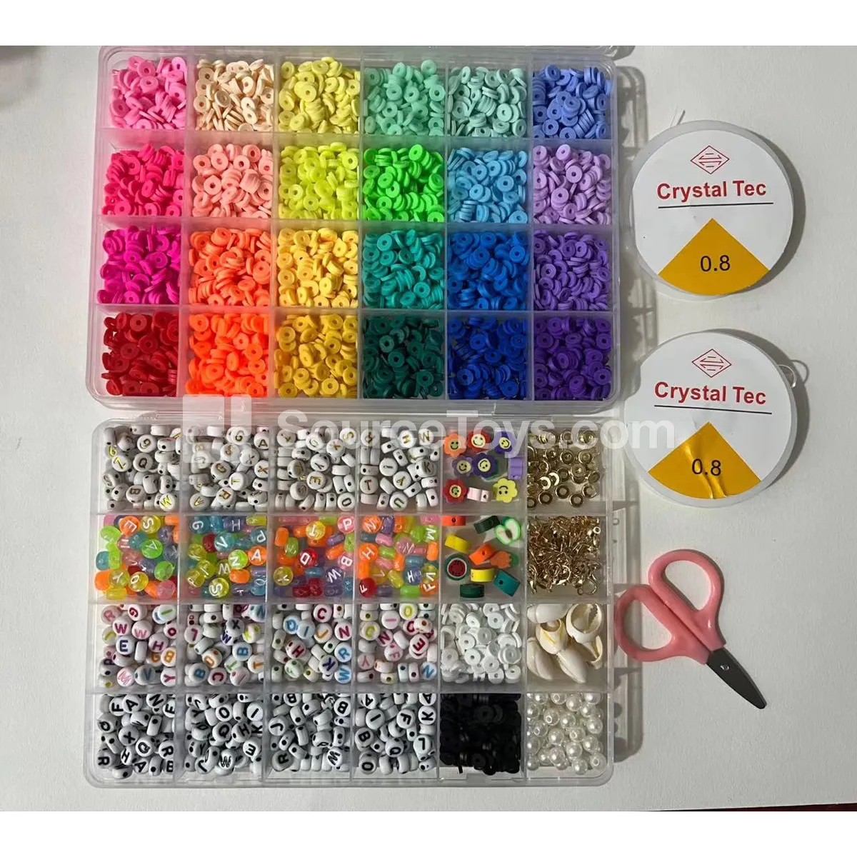 24-Compartment DIY Bead Kit with Polymer Clay, Seed Beads & Letter Beads – Rainbow Colors for Kids’ Crafts 24-Compartment DIY Bead Kit with Polymer Clay, Seed Beads & Letter Beads – Rainbow Colors for Kids’ Crafts