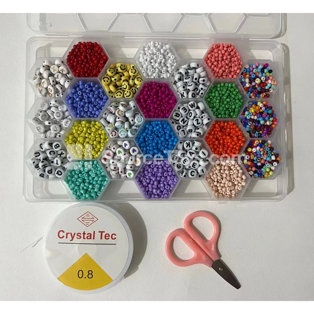 24-Grid DIY Bead Assortment – Soft Clay, Mini Beads, Letter Beads, Rainbow Colors for Kids’ Crafts