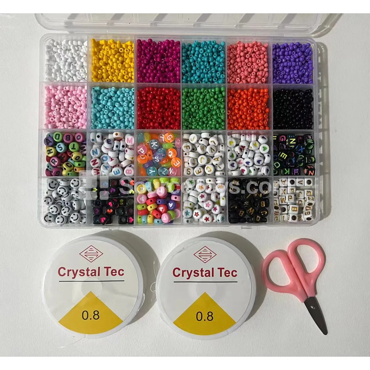 Girls’ Jewelry DIY Bead Set – 24 Grids Polymer Clay Mini Beads Letter Beads Rainbow Colors Kids Craft