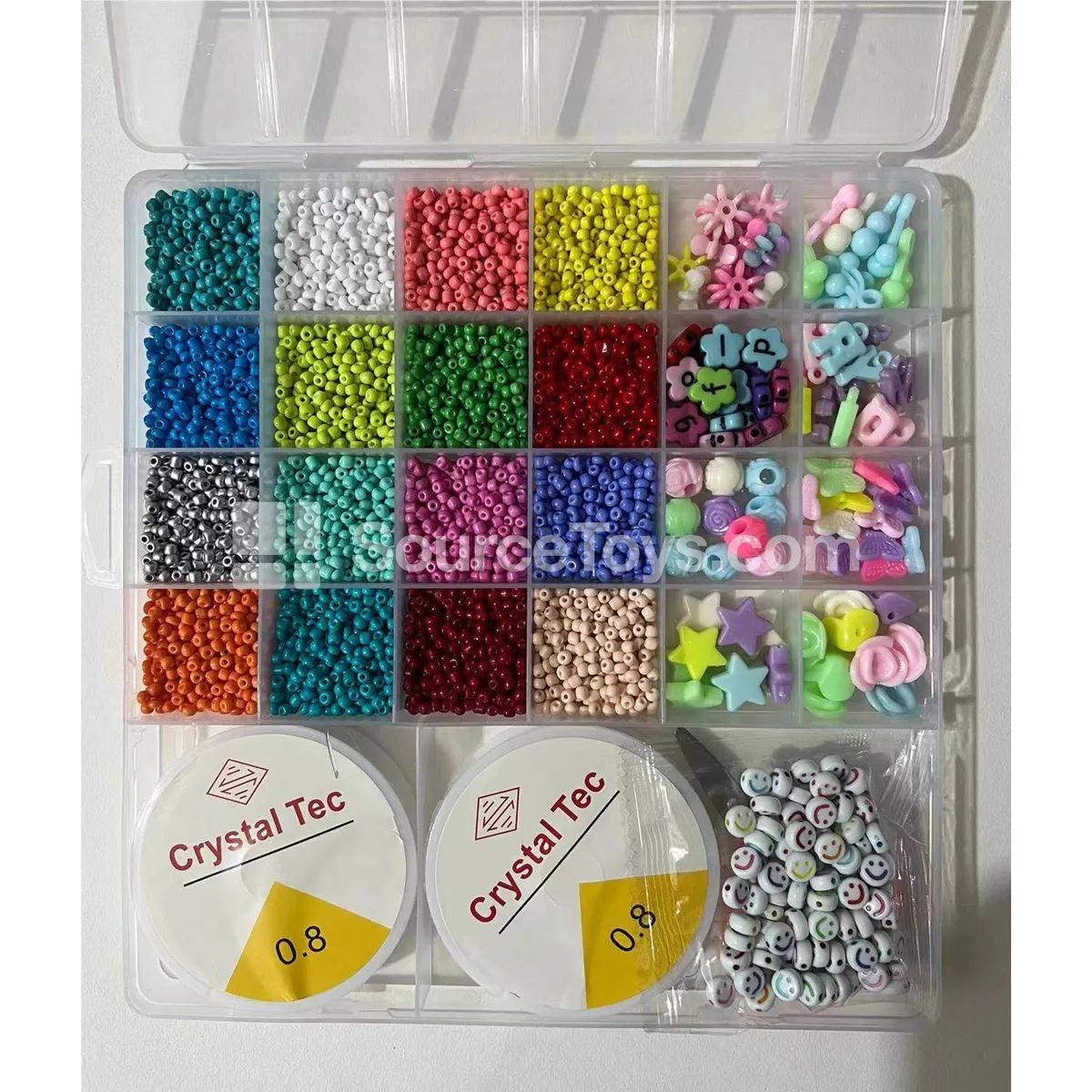 24-Compartment DIY Bead Craft Kit with Soft Clay, Mini Beads & Alphabet Beads, Rainbow Colors 24-Compartment DIY Bead Craft Kit with Soft Clay, Mini Beads & Alphabet Beads, Rainbow Colors