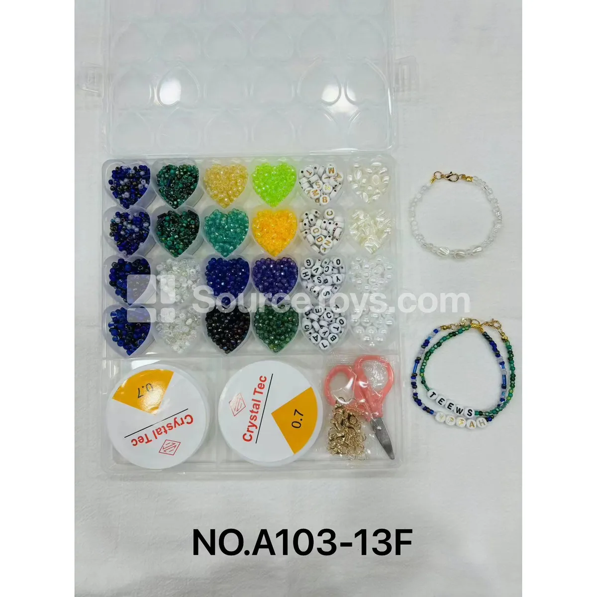 Girls’ 26-Grid Heart-Shaped DIY Bead Box with Mini Beads & Letter Beads Rainbow Beads Kids Craft
