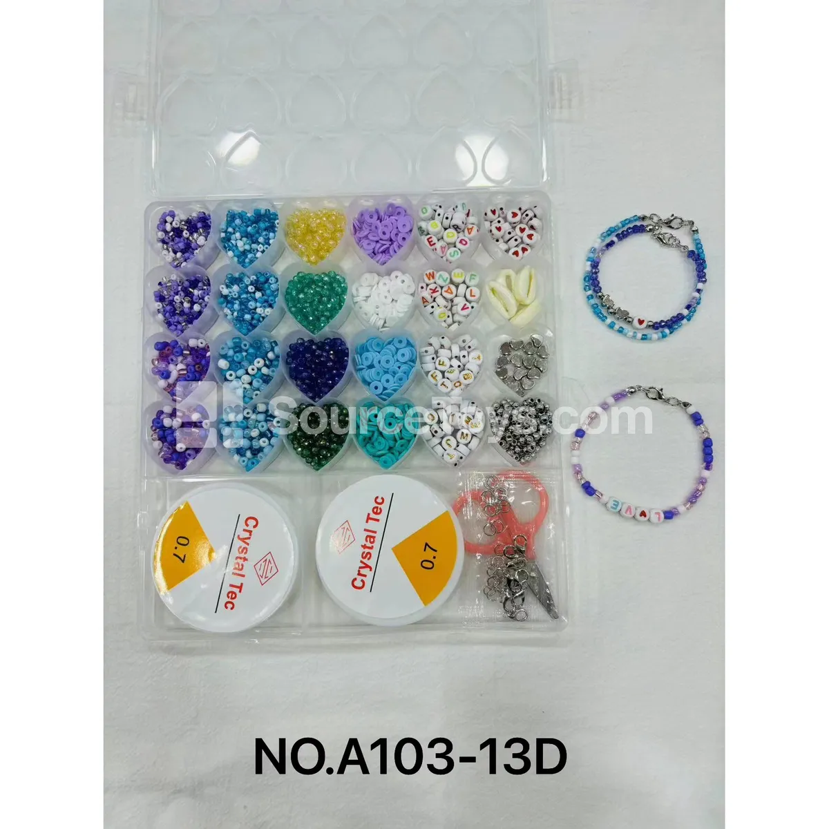 Girls’ Heart-Shaped DIY Bead Craft Box with 26 Compartments, Rainbow Letter Beads for Kids