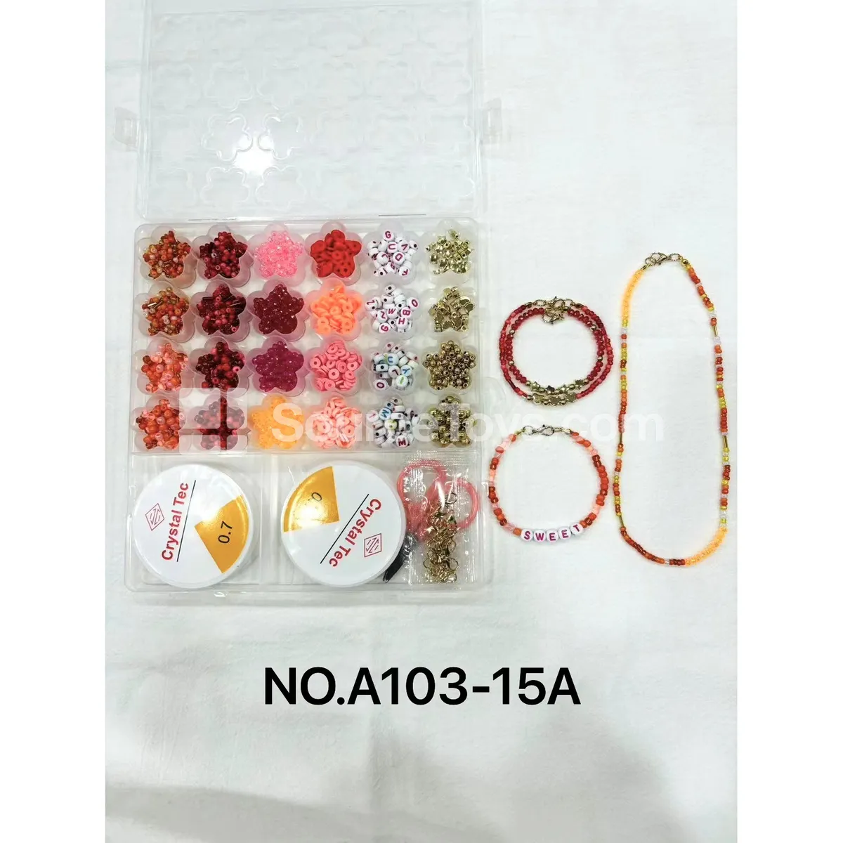 Girls’ 26-Grid Plum Blossom DIY Bead Box with Seed & Letter Beads Rainbow Colors Craft Set