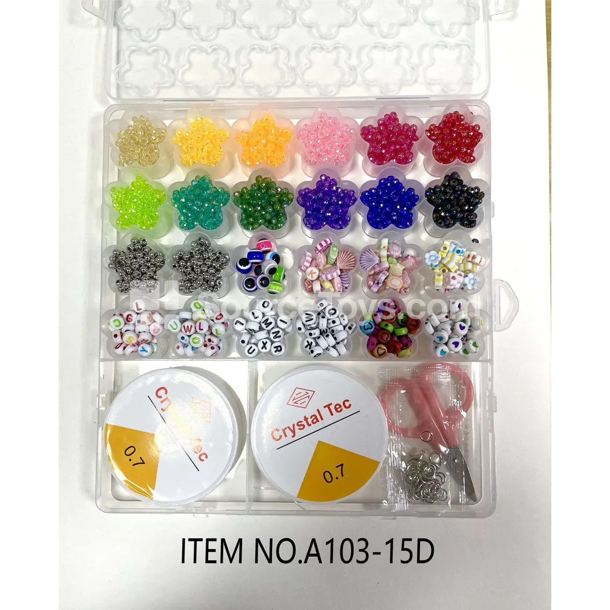 Girls’ 26-Grid Plum Blossom DIY Bead Box / Seed Beads + Letter Beads Rainbow Color Beads Kids Craft