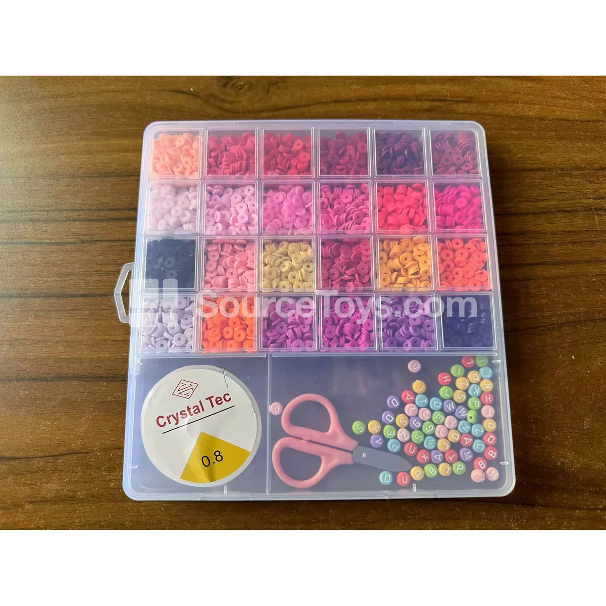 Girls’ Jewelry DIY Bead Craft Kit in 24-Compartment Box – Polymer Clay, Seed Beads & Letter Beads in Rainbow Colors