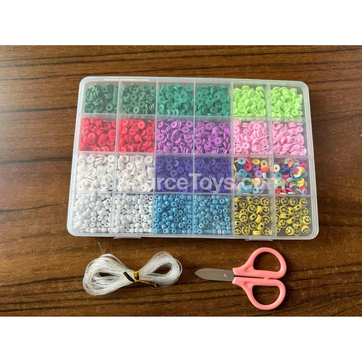 Girls’ Jewelry Making DIY Bead Kit – 24-Compartment Box with Polymer Clay, Seed, and Alphabet Beads in Rainbow Colors Girls’ Jewelry Making DIY Bead Kit – 24-Compartment Box with Polymer Clay, Seed, and Alphabet Beads in Rainbow Colors