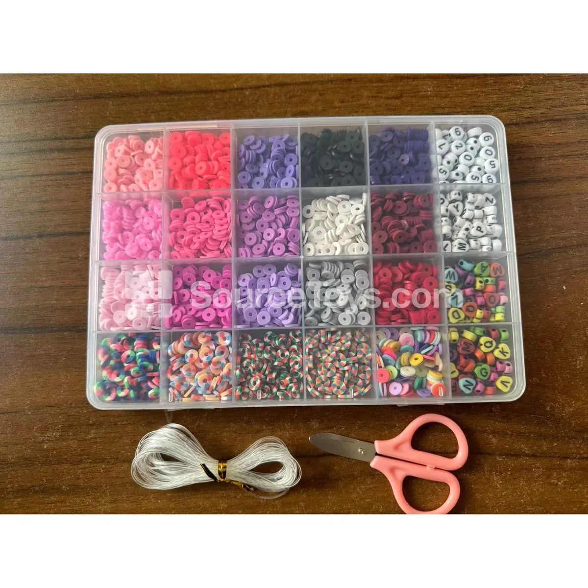 Girls’ Jewelry DIY Bead Craft Kit in 24-Grid Box with Polymer Clay Beads, Seed Beads & Letter Beads – Rainbow Colors Girls’ Jewelry DIY Bead Craft Kit in 24-Grid Box with Polymer Clay Beads, Seed Beads & Letter Beads – Rainbow Colors