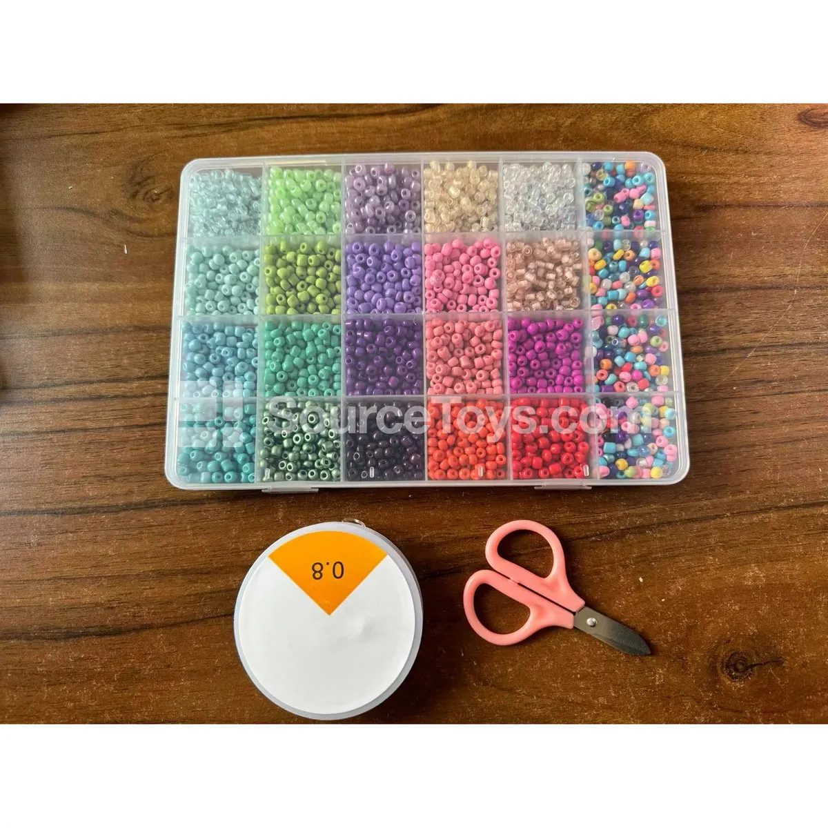 Girls’ Jewelry DIY Bead Craft Kit in 24-Grid Box – Soft Clay, Tiny Beads, Alphabet Beads – Rainbow Colors
