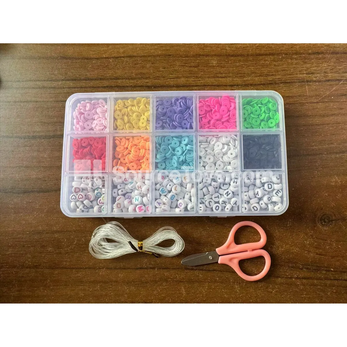 Girls Jewelry DIY Bead Craft Kit 15-Compartment Box – Polymer Clay, Seed Beads & Letter Beads Rainbow Assortment