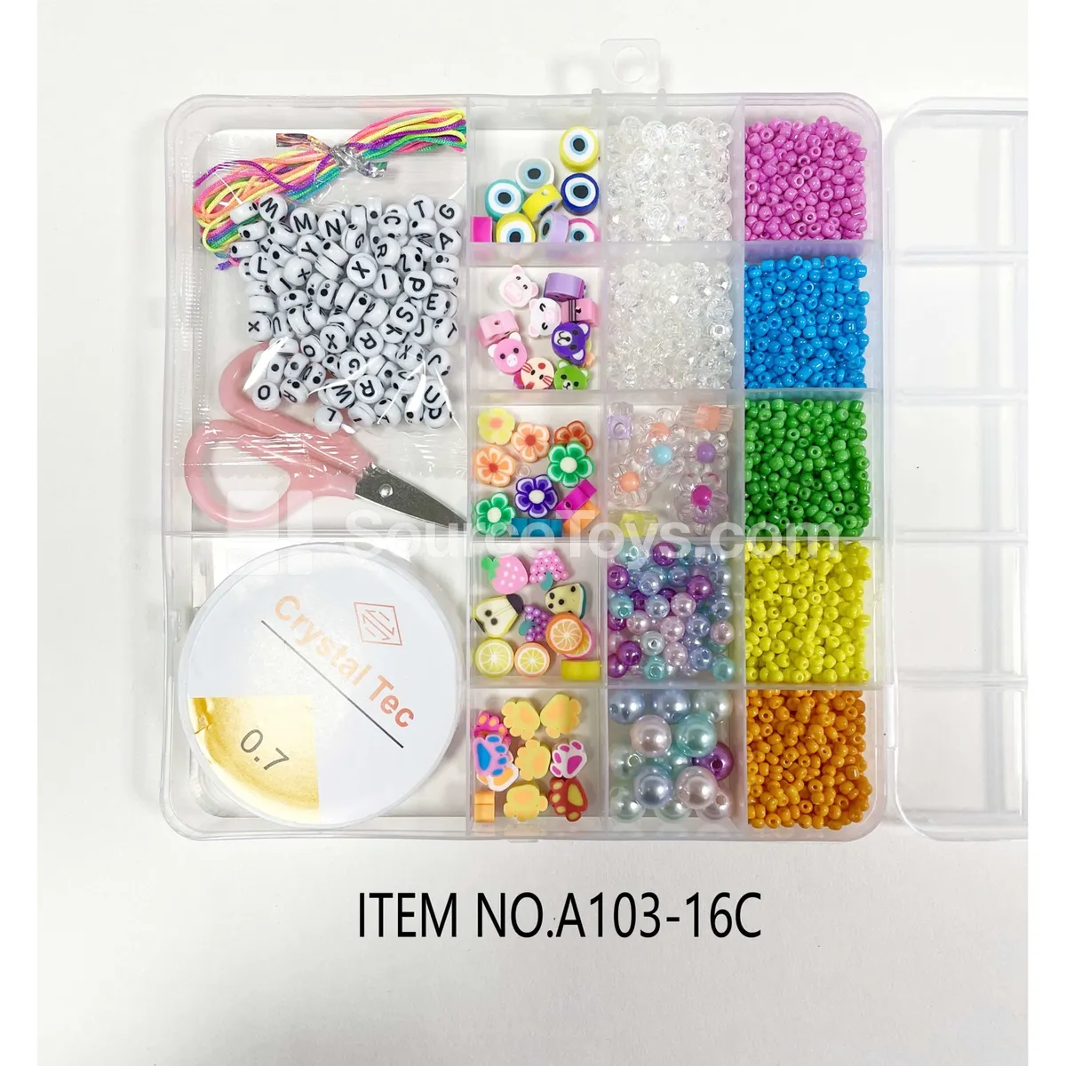 Girls’ 17-Grid DIY Bead Box with Mini Beads & Letter Beads, Rainbow Colors, Kids Craft Set