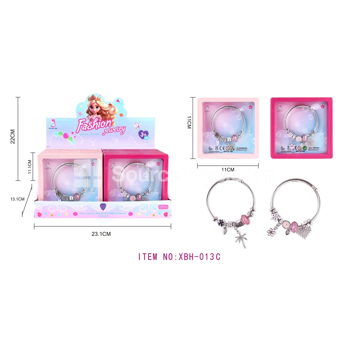 Fashion Jewelry Bracelet Pretend-Play Toy, 2 Styles Assorted, 12 Pcs/Box