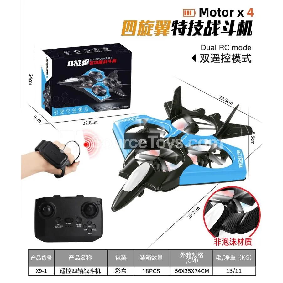 Black Remote Control Quadcopter Fighter, Dual Remote Control, Non-Foam Material