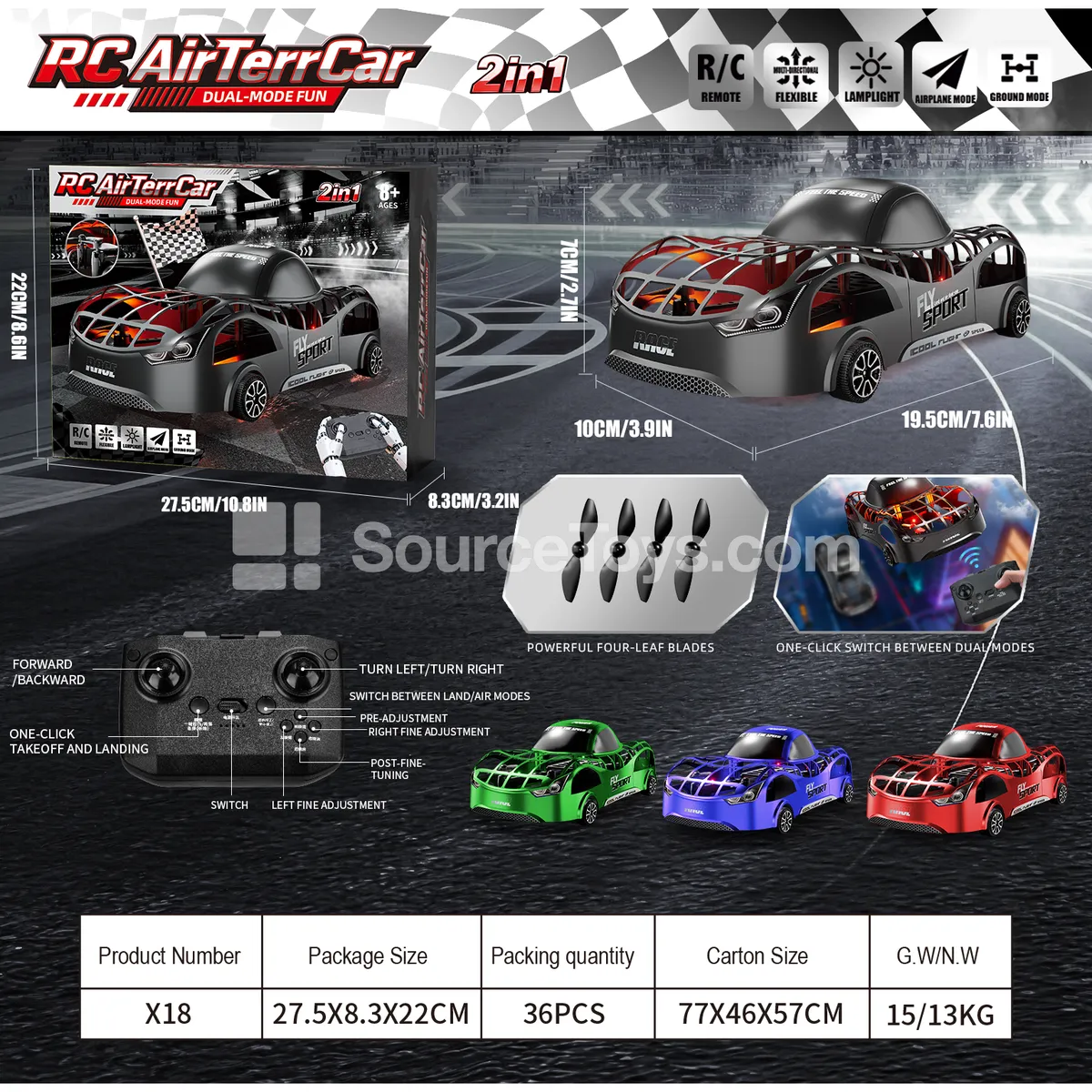 Remote Control 2-in-1 Flying Car and Drone, RC Quadcopter Aircraft, RC Flying Vehicle Remote Control 2-in-1 Flying Car and Drone, RC Quadcopter Aircraft, RC Flying Vehicle