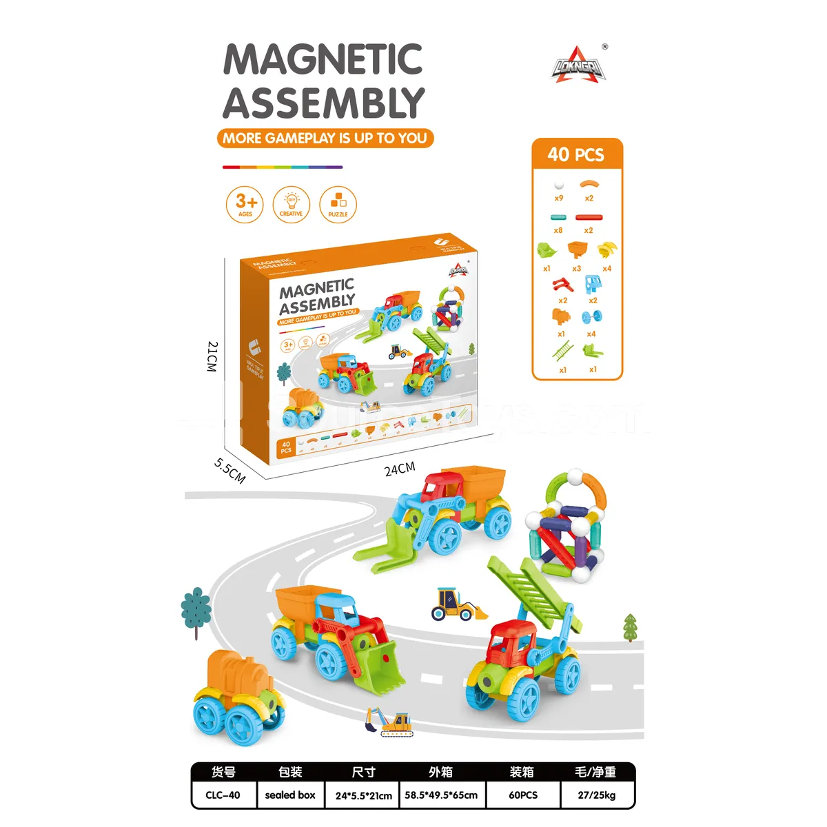 40-Piece Educational Magnetic Building Car Assembly Set