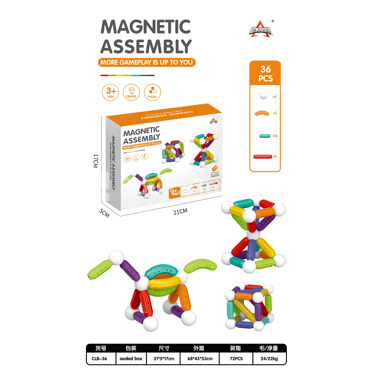 Magnetic Building Rods Set 36 PCS Magnetic Building Rods Set 36 PCS