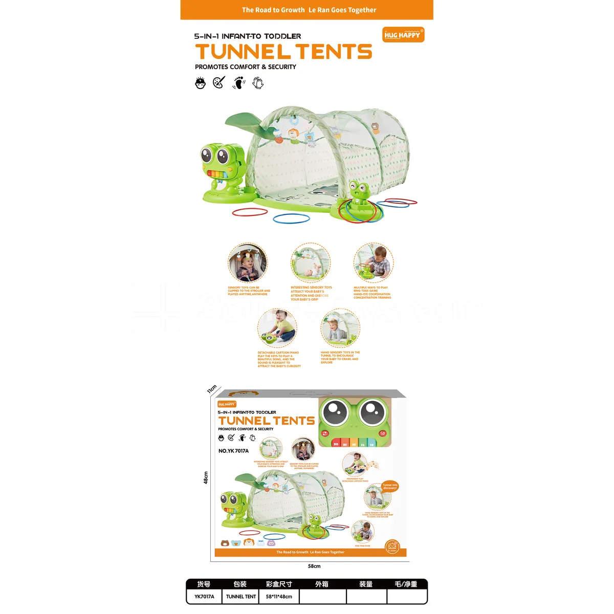 6-in-1 Frog Piano with Tent Crawl Tunnel, battery not included