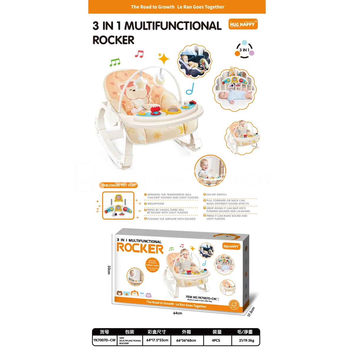 Multifunctional Baby Soothing Chair with Tray and Space Music Tray (requires 1×1.5V “D” + 2×1.5V “AA” batteries)