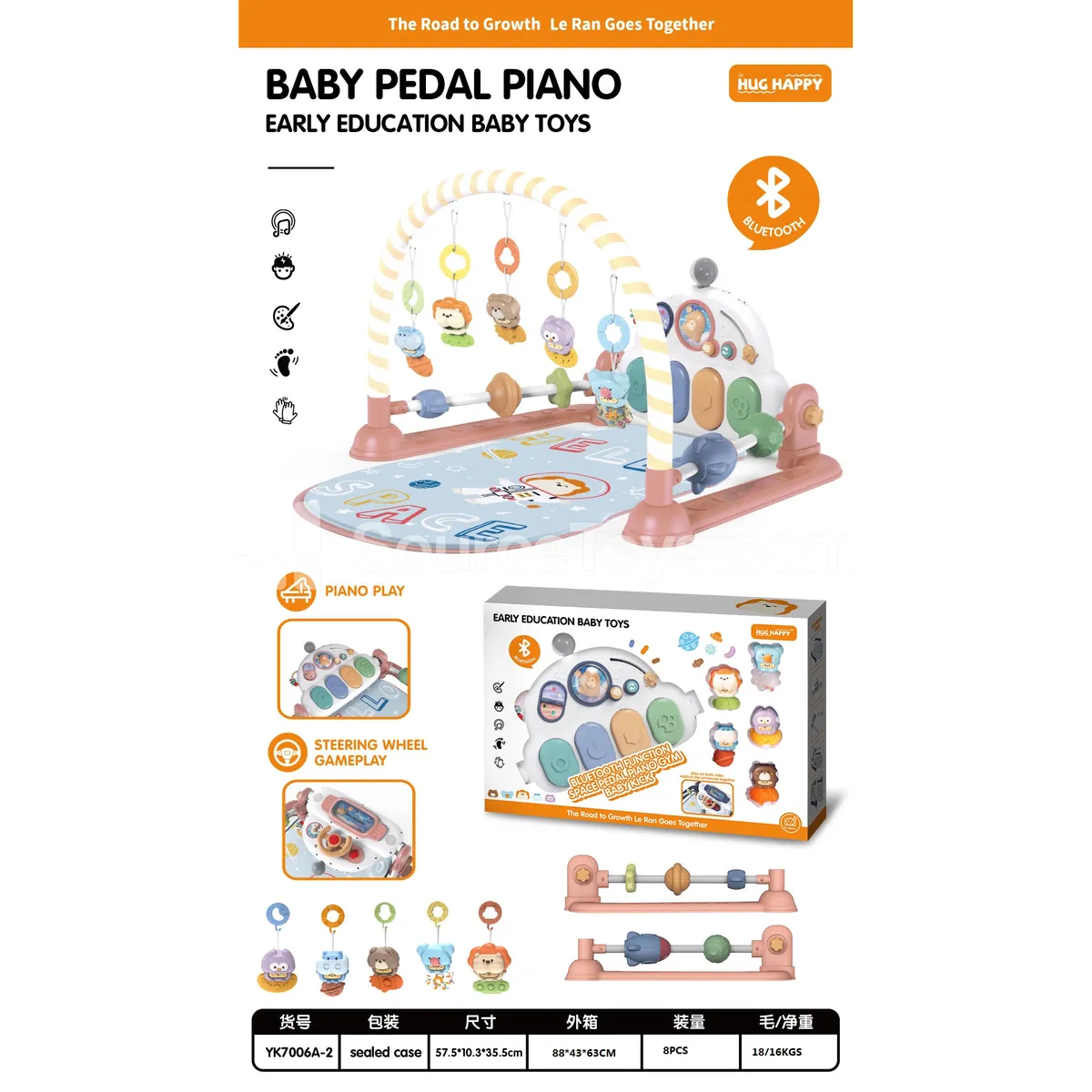 Bluetooth Multifunctional Double-Sided Baby Gym with Foot Piano