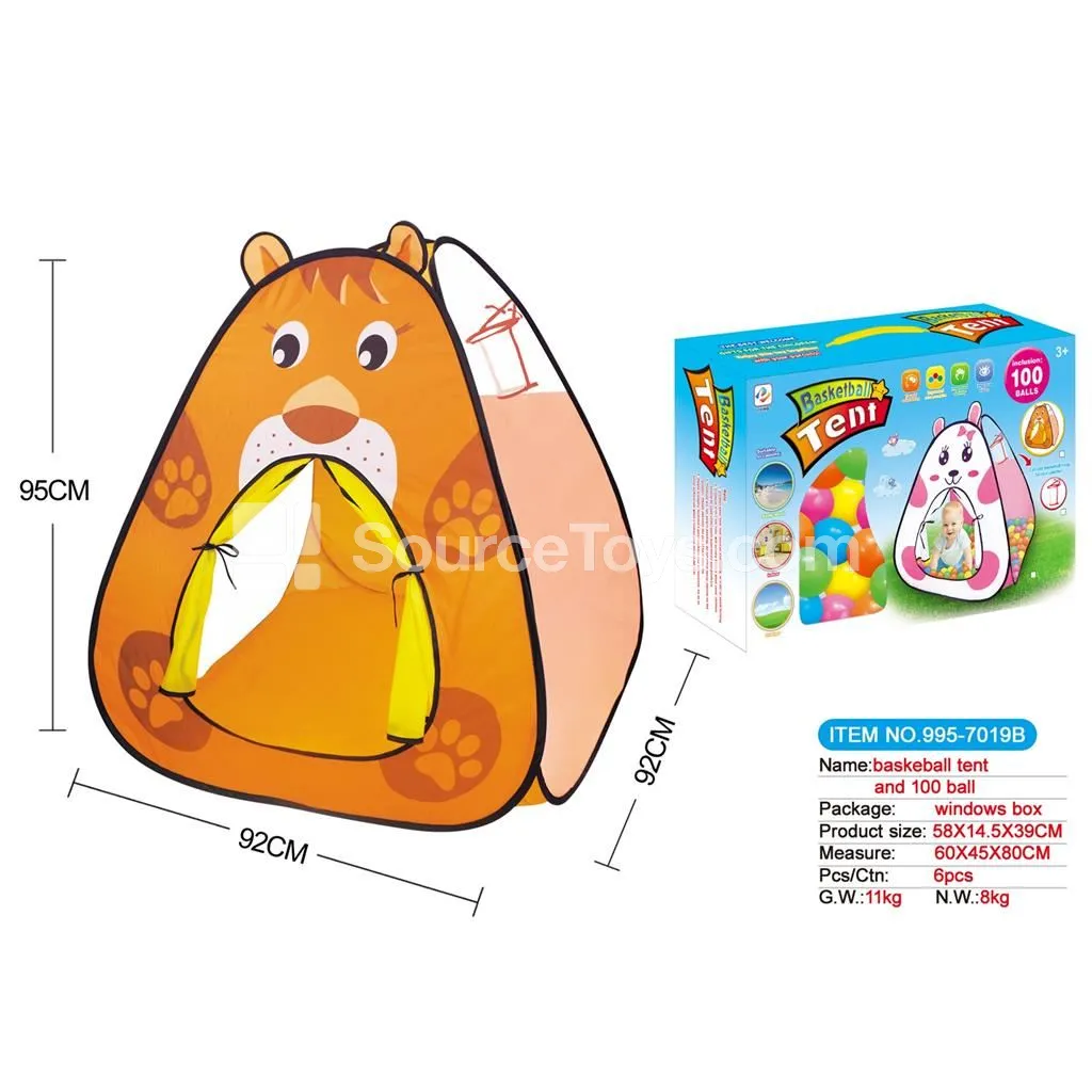 Cartoon Lion Basketball Tent with 100 Ocean Balls