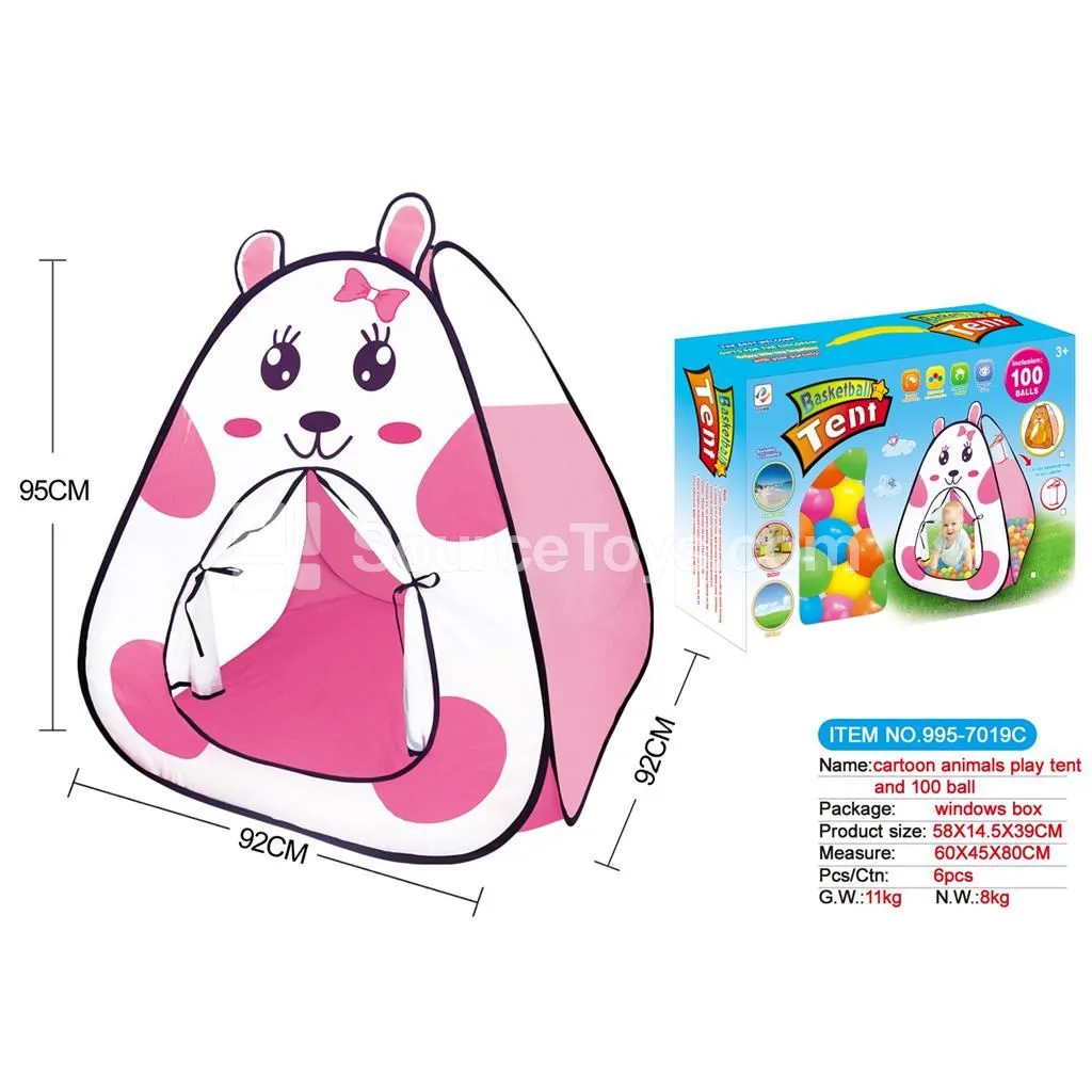Cartoon Rabbit Play Tent with 100 Ocean Balls